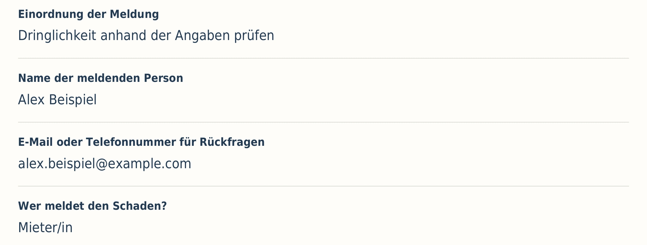 Ausschnitt der tatsächlichen Beispiel-PDF für Hausverwaltung mit den geordneten Angaben.
